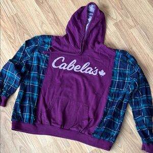 Cabela's Maroon and Teal Plaid Hoodie